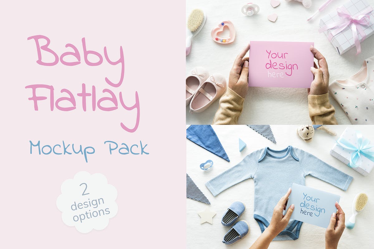 婴儿沐浴场景便签贺卡样机模板 Baby Shower Mockup