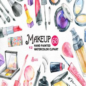 手绘水彩化妆工具插画v2 Watercolor Makeup v.2