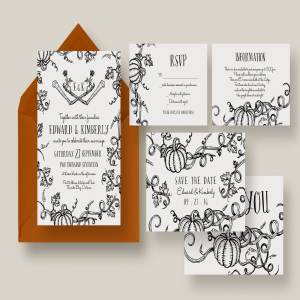 万圣节南瓜婚礼邀请函模板套装 Halloween Pumpkin Wedding Suite