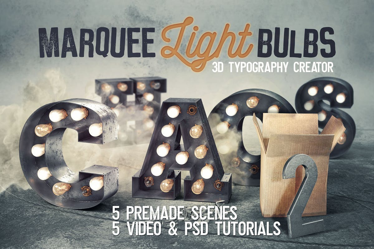 大帐篷灯泡装饰金属字体场景模板18 Marquee Light Bulbs Chaos 18 – Scenes & Tutorials