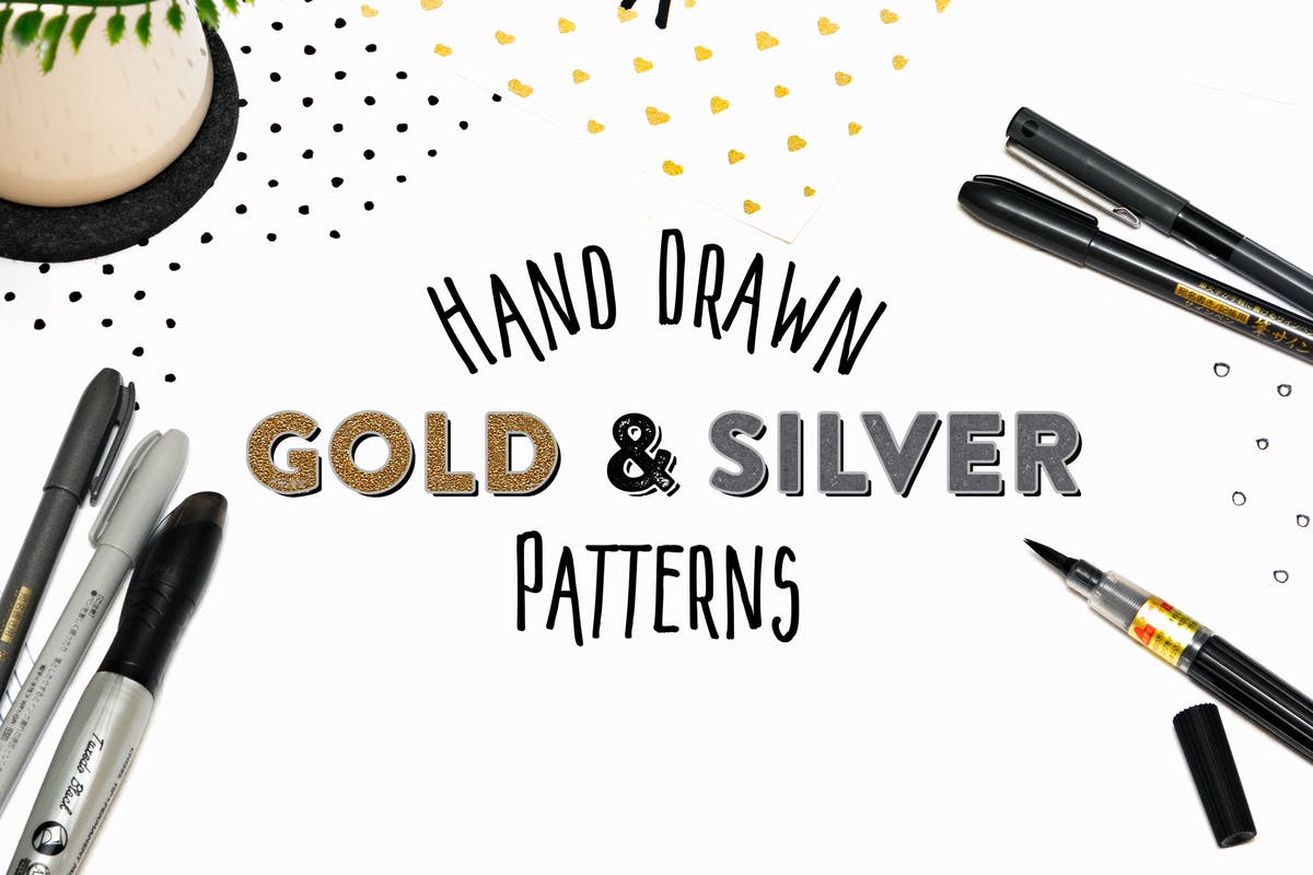 15款手绘金色&银色图案纹理 15 Hand Drawn Gold & Silver Patterns