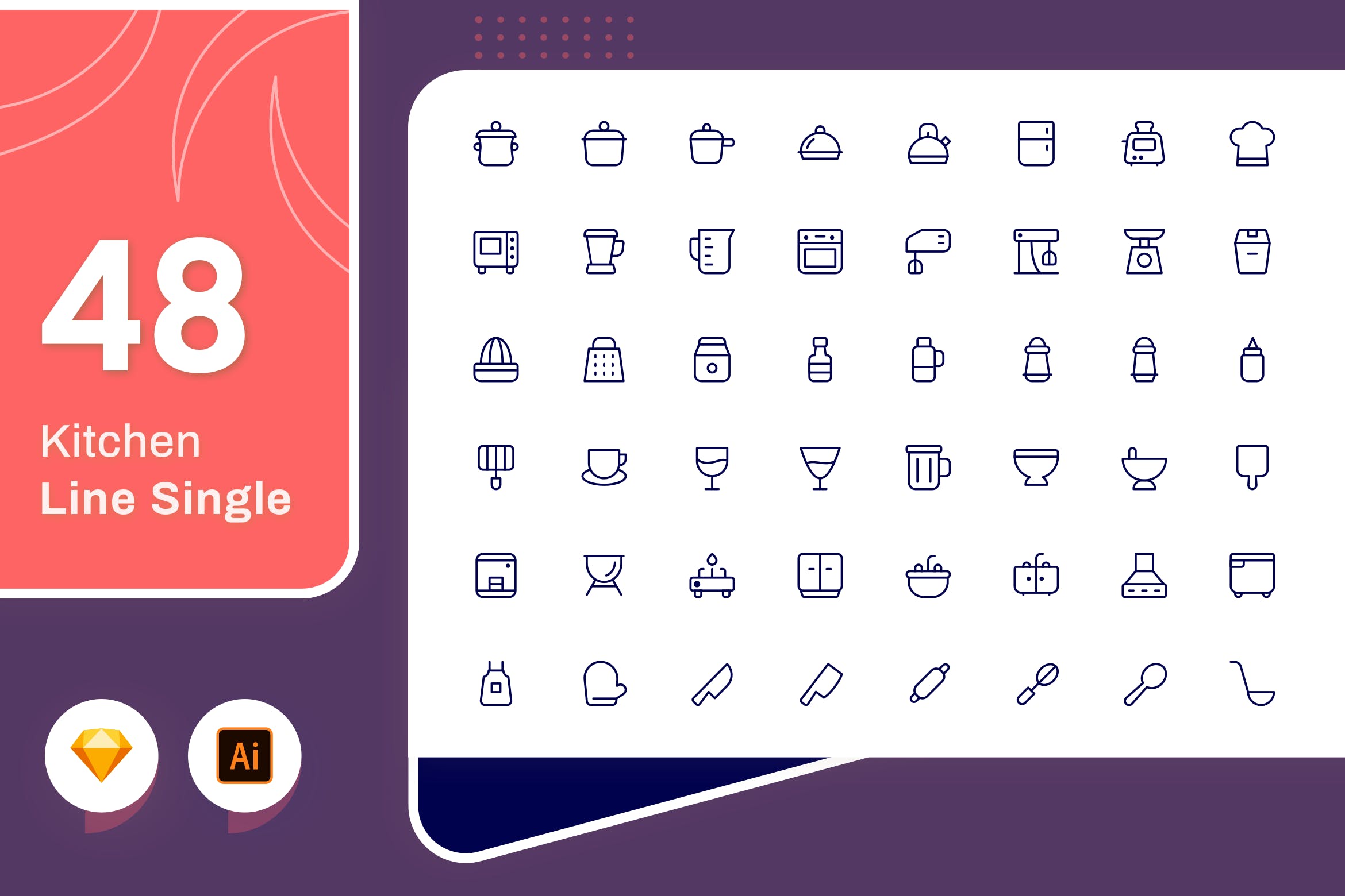 Line Senja图标系列：厨房主题矢量线性图标 Line Senja – Kitchen