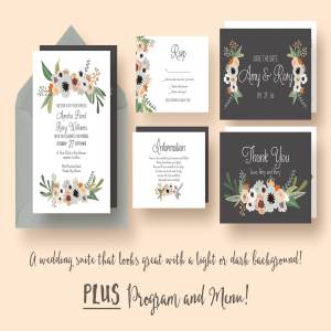 现代花卉婚礼邀请函模板套装 Modern Floral Wedding Suite