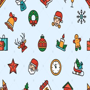 圣诞节主题图标无缝图案纹理矢量背景 Christmas linear symbols seamless pattern
