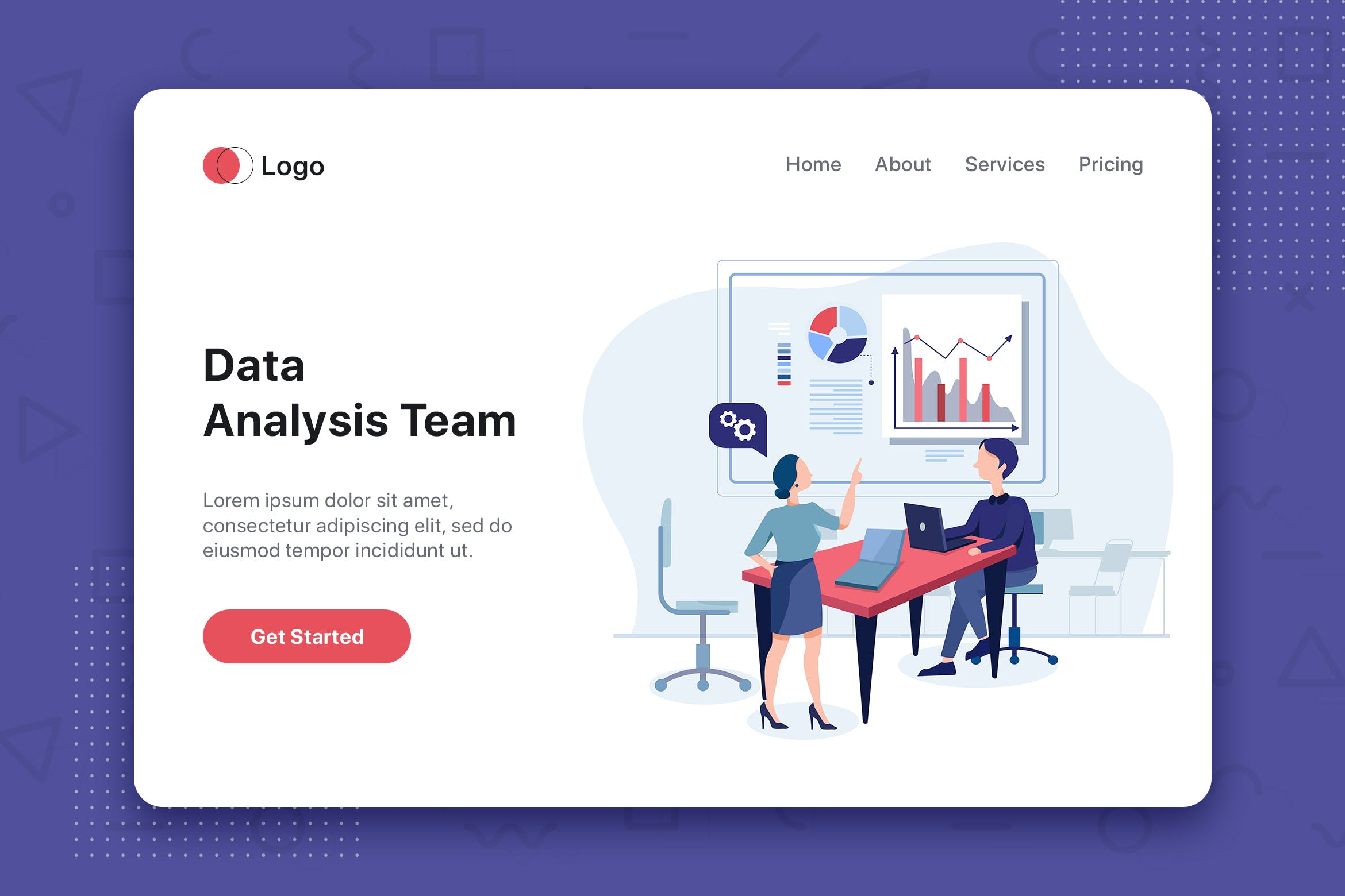 数据统计分析主题网站首页设计概念插画 Data Analysis Team flat concept for Landing page