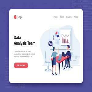 数据统计分析主题网站首页设计概念插画 Data Analysis Team flat concept for Landing page