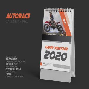 汽车竞赛主题2020年活页台历设计模板 2020 Auto Race Calendar Pro插图1