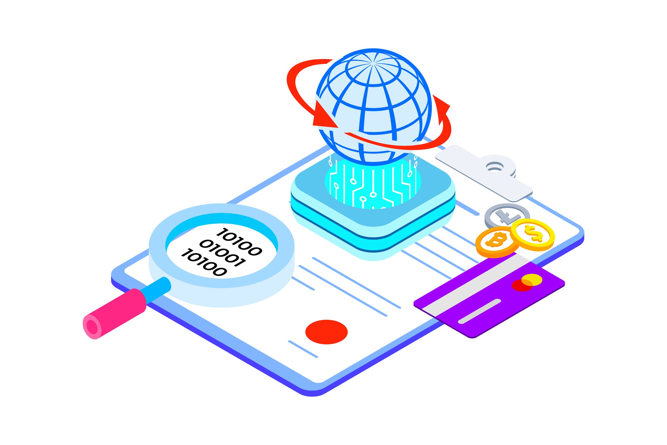 区块链技术智能合约概念插画素材v6 Smart Contract on Blockchain Isometric  6 – TU