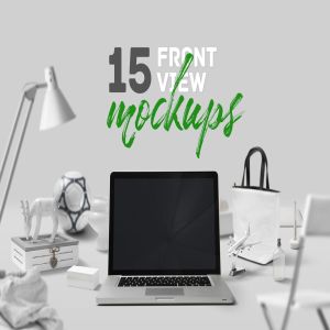 15款办公桌面场景正视图样机 15 Frontview Mockups