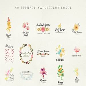 50枚预设水彩风格Logo模板 50 Premade Watercolor Logos插图5