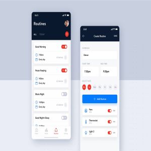智能家居APP应用设备管理界面设计SKETCH模板 Routines listing for mobile UI template