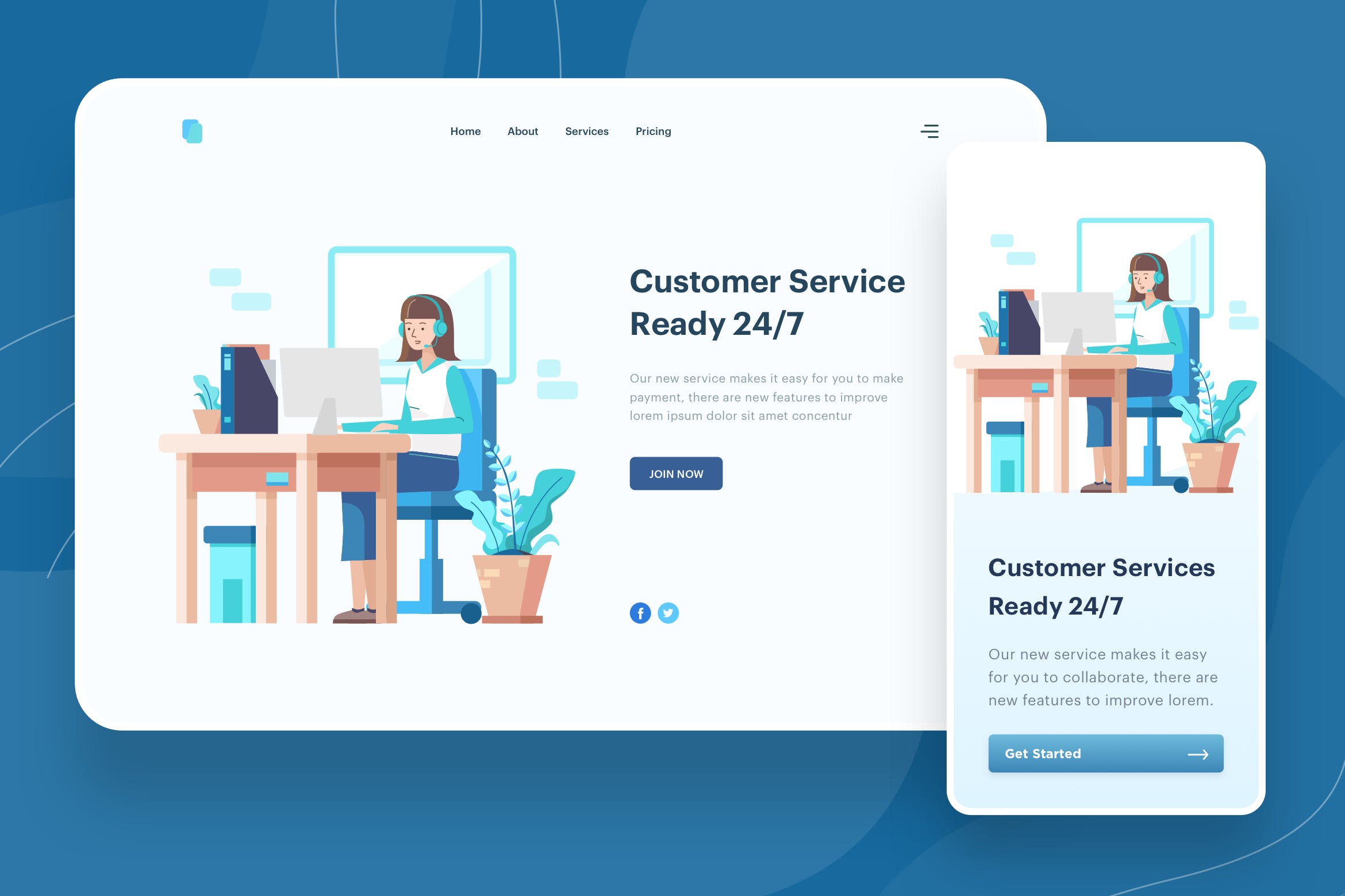 客户服务主题APP&Web矢量插画 Customer Service Illustration – Website Header