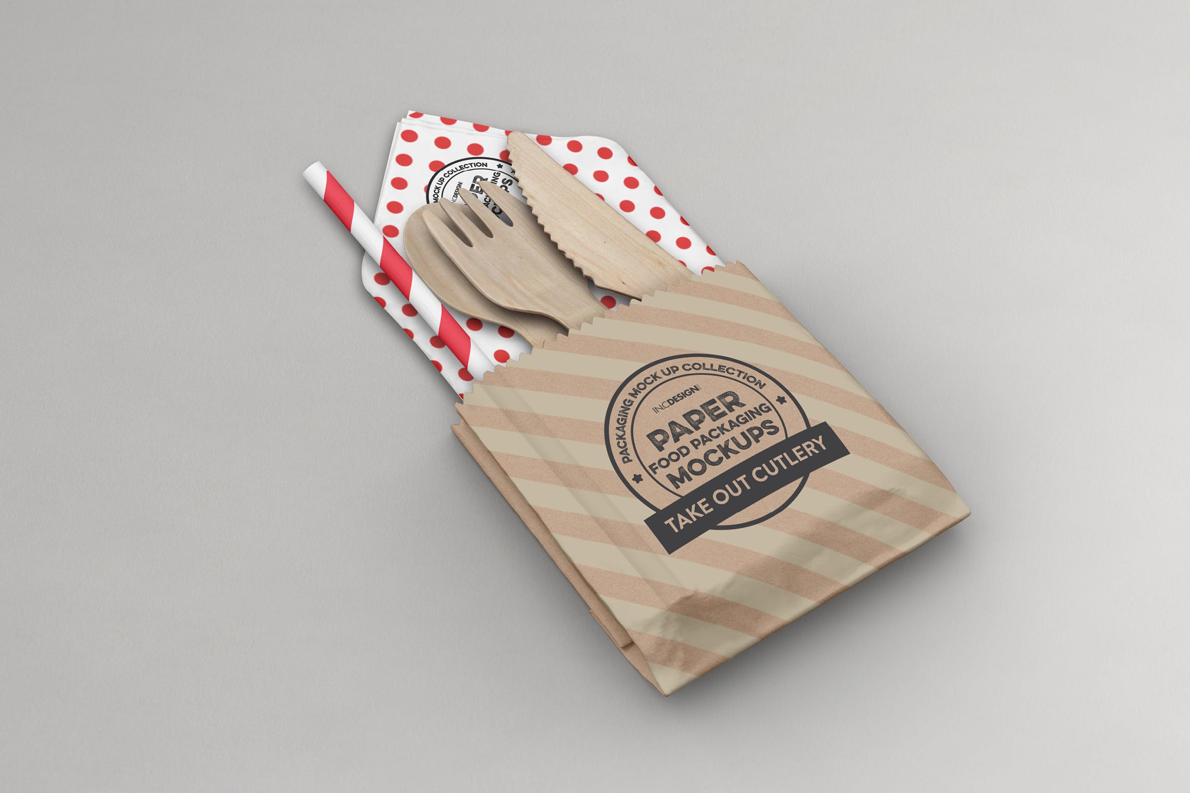 一次性外卖餐具包装设计样机模板 Takeout Cutlery Mockup