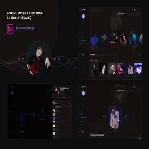 流媒体在线音乐网站UI设计XD模板 Stream & Store Music XD Template ( Dark version )