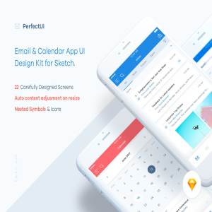邮件日历行程类 APP UI 套件 Email & Calendar UI/UX Kit (Sketch)
