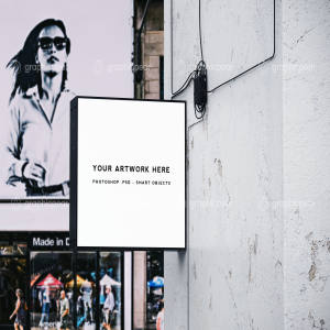 方形灯箱广告牌/店招效果图样机模板 Square Shop Sign Mockup