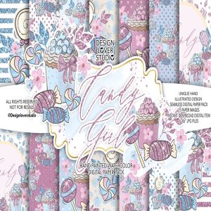 糖果女孩水彩花卉剪贴画合集 Candy Girl digital paper pack