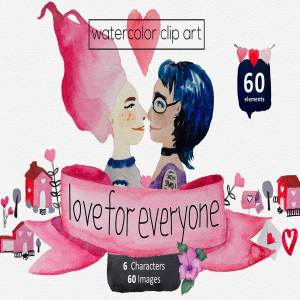 情人节主题的水彩插图素材合辑下载[png,psd]