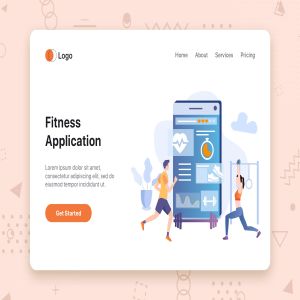 健身运动APP主题网站首页设计概念插画 Fitness App flat concept for Landing page