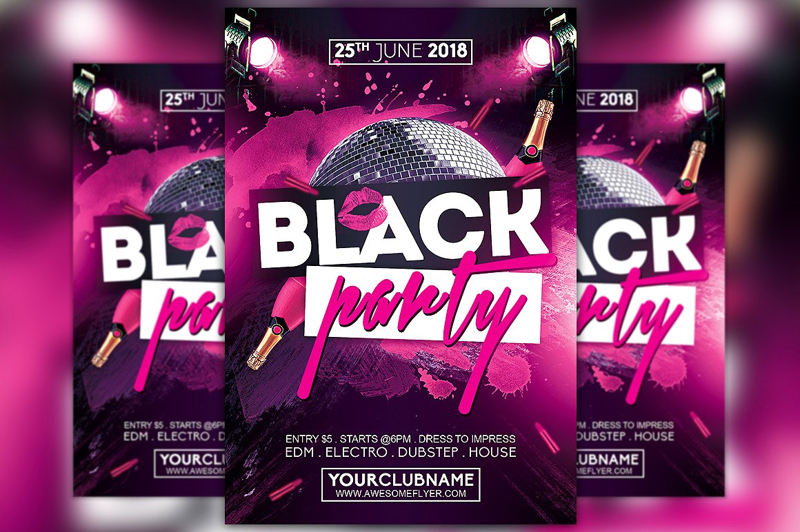 夜店俱乐部推广传单模板 Black Party Night Flyer Template