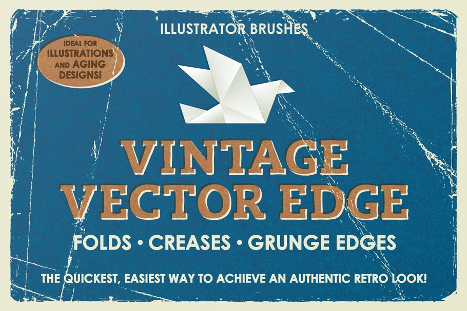 复古做旧风格二手店褶皱、折痕和边缘效果AI笔刷 Vintage Vector Edge Brushes