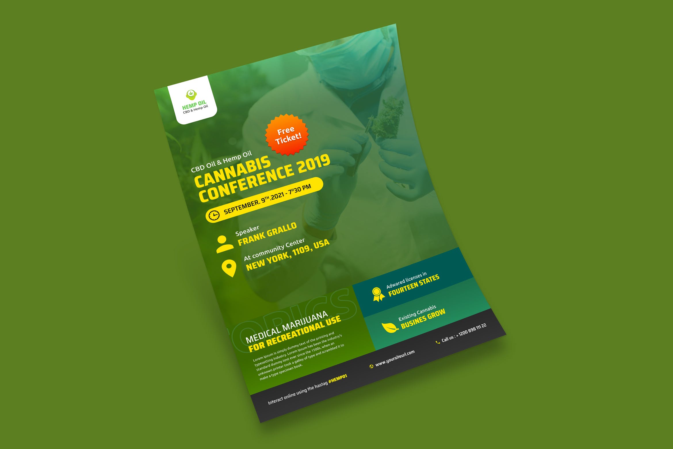 医学药物/生物科技主题学术会议宣传海报设计模板 Cannabis Conference Flyer