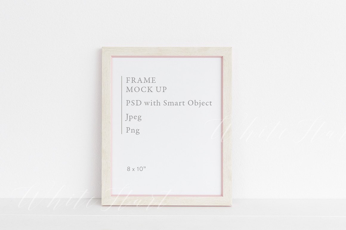 粉色相框画框框架样机 Minimal wooden pink frame mock up