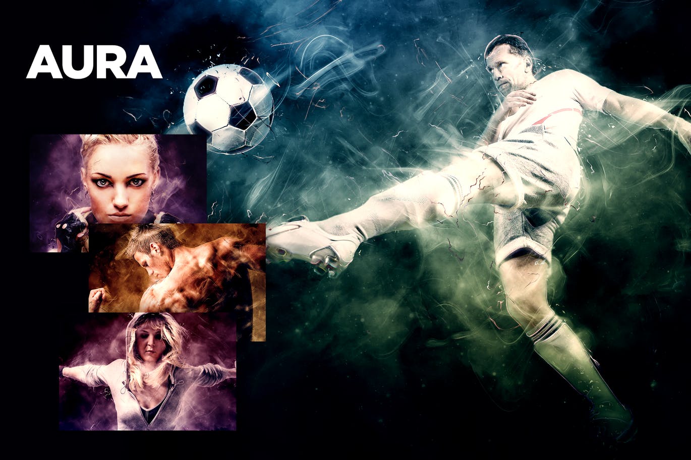 魔幻烟雾体育摄影后期特效处理PS动作 Aura CS3+ Photoshop Action