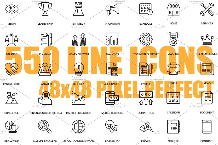 550枚商业设计理念线条图标 550 Line Icons Bundle