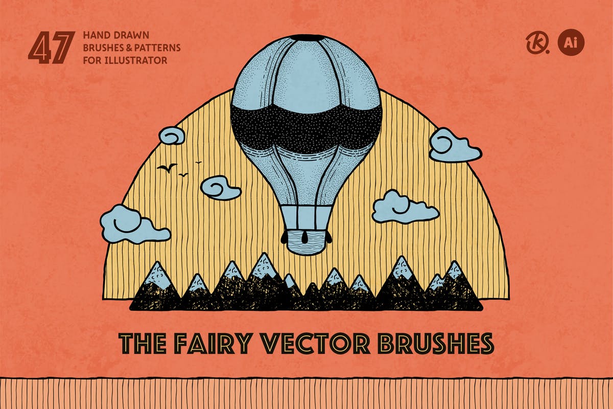 47款手绘画笔&图案AI笔刷合集 The Fairy Vector Brushes