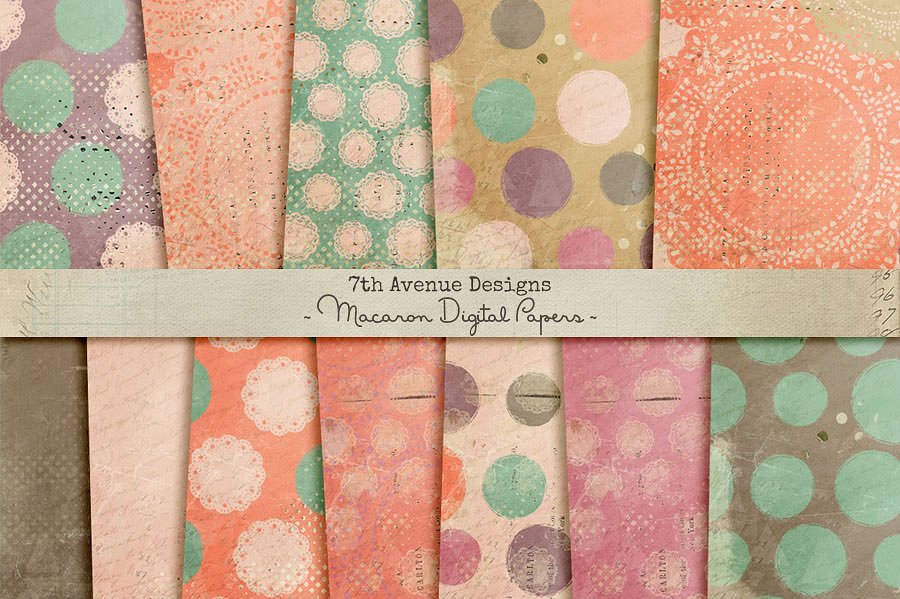 秘密花园圆点做旧数码纸张纹理 Macaron Digital Papers