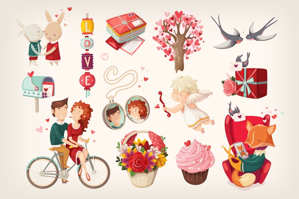 情人节主题手绘插画剪贴画 Valentine day illustrations