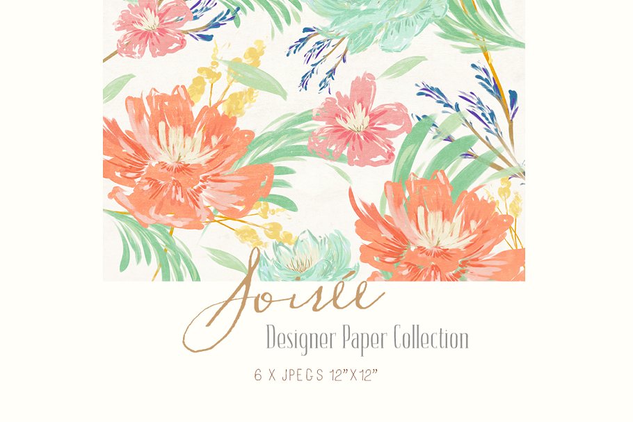 手绘花卉艺术纸张印花图案素材 Digital Designer Paper – Soirée
