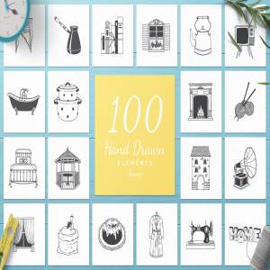 100个手绘家居用品的矢量图形素材下载[psd,ai,eps,png]