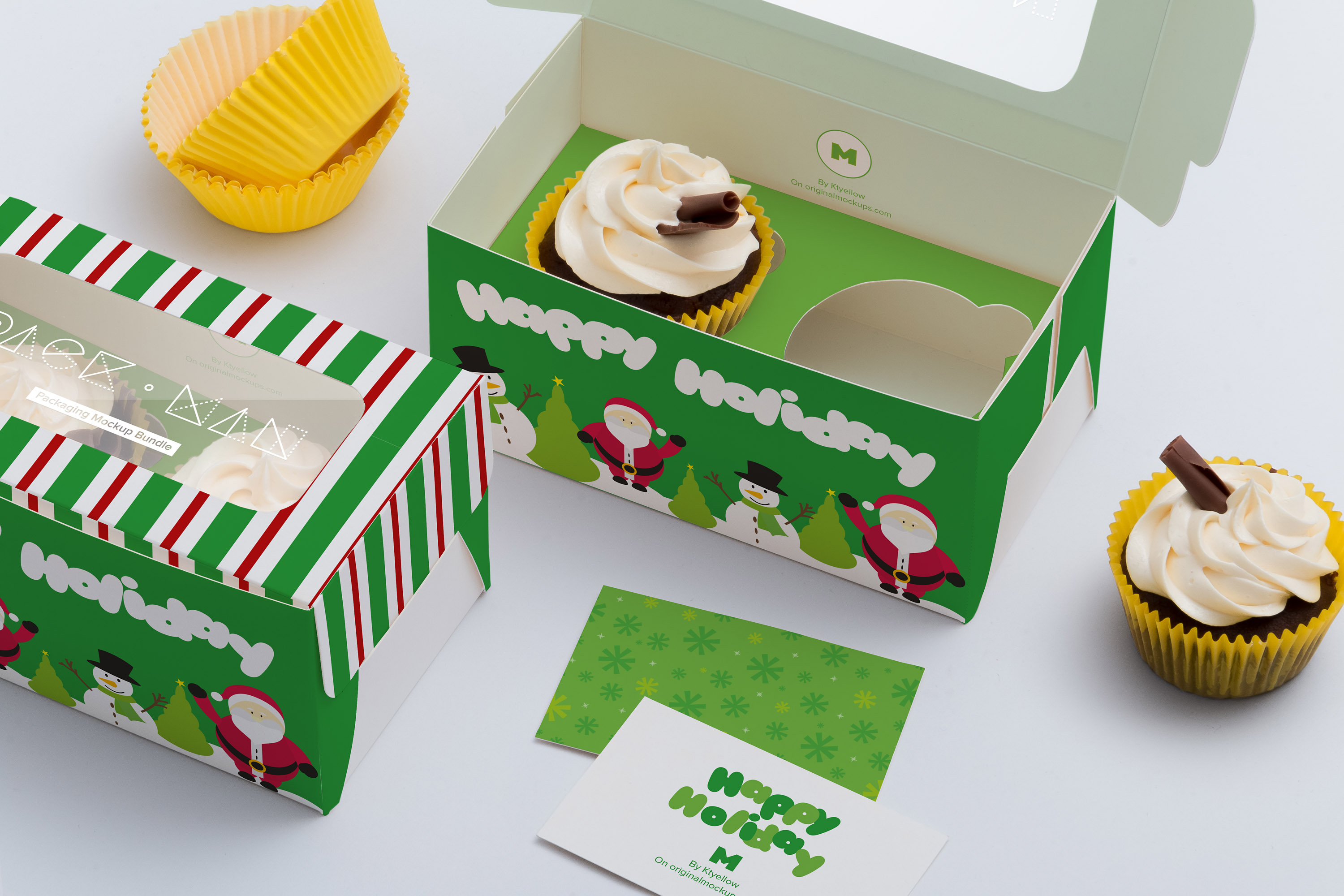 两只装纸杯蛋糕糕点包装外观设计样机模板03 Two Cupcake Box Mockup 03