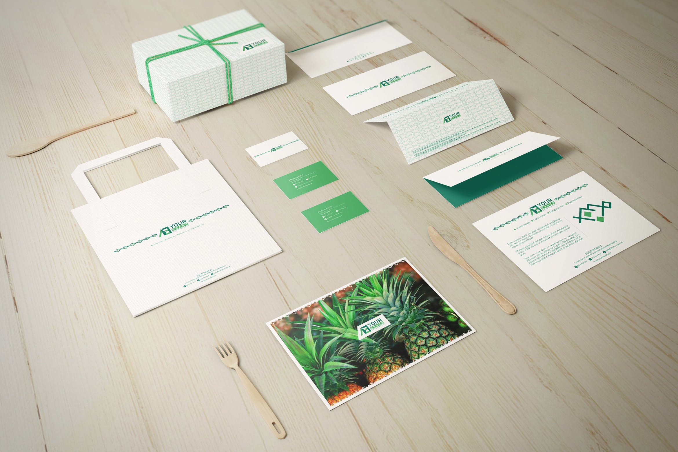 食品品牌VI视觉体系设计预览样机套件 Food Market Identity Branding Mockups