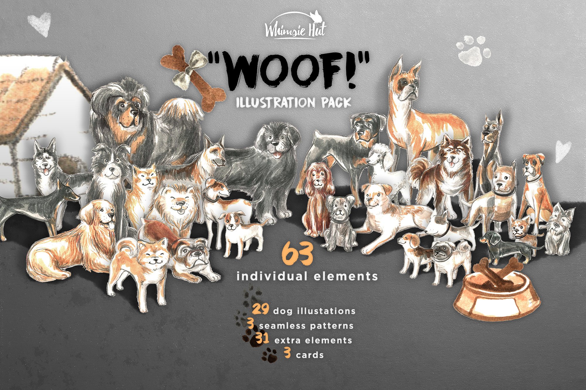 一套手绘的汪星人矢量插画素材下载[png,pdf]