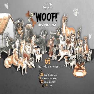 一套手绘的汪星人矢量插画素材下载[png,pdf]