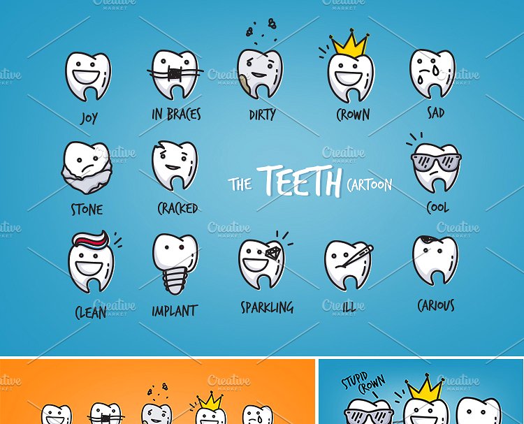 动漫卡通风儿童牙科插图合集 Teeth Graphics
