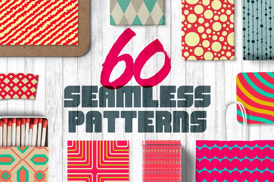 60款彩色几何图形叠加节日无缝纹理 60 Seamless Patterns