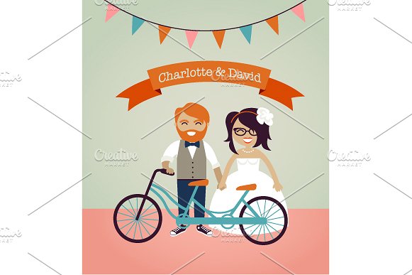 婚礼邀请函手绘素材 Hipster wedding invitation