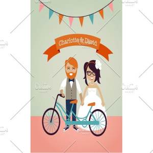 婚礼邀请函手绘素材 Hipster wedding invitation