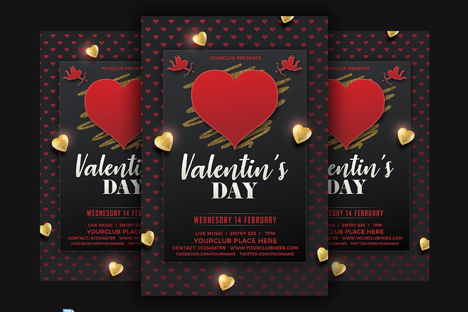 情人节活动派对传单模板  Valentines Day Party Flyer Template