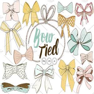 柔和色调系列手绘蝴蝶结丝带剪贴画 Tied Bow Clip Art Hand-Drawn Ribbon