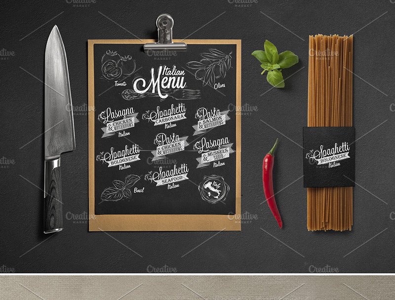 意大利餐馆菜单插画 Menu Italian