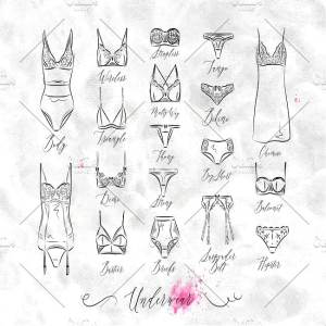 女性内衣文胸素描风格图标 Set Underwear Icons