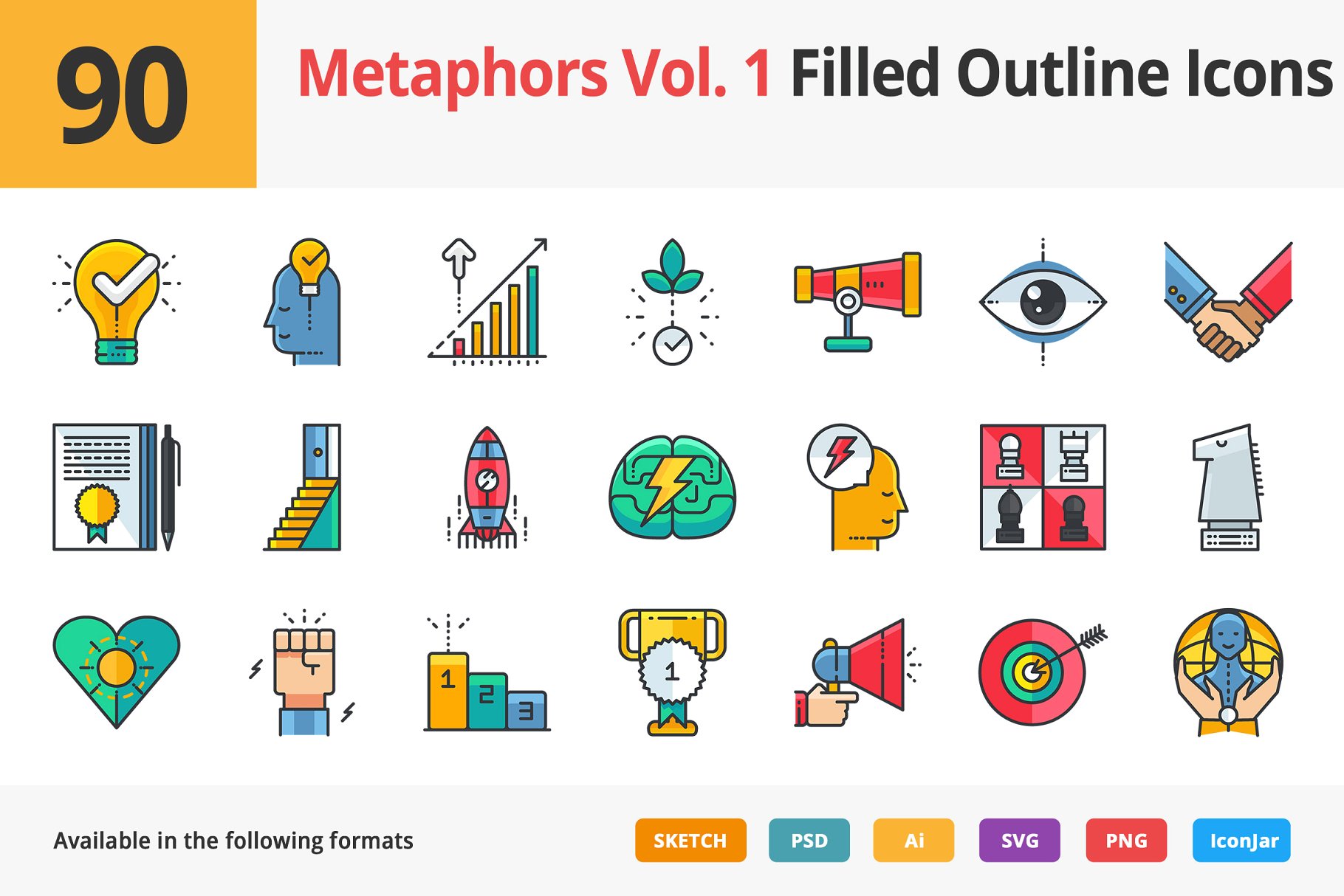 90个哲学主题隐喻填充小图标素材 90 Metaphors Vol. 1 Filled Icons