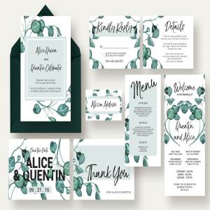 现代桉树装饰图案结婚请柬设计套件 Modern Eucalyptus Wedding Suite