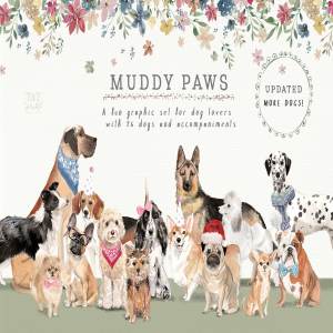 水彩手绘小狗素材集 Dog Graphic Set – Muddy Paws [1.1GB]