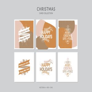 创意三色设计风格诞节贺卡矢量设计模板集v4 Christmas Greeting Card Vector Set